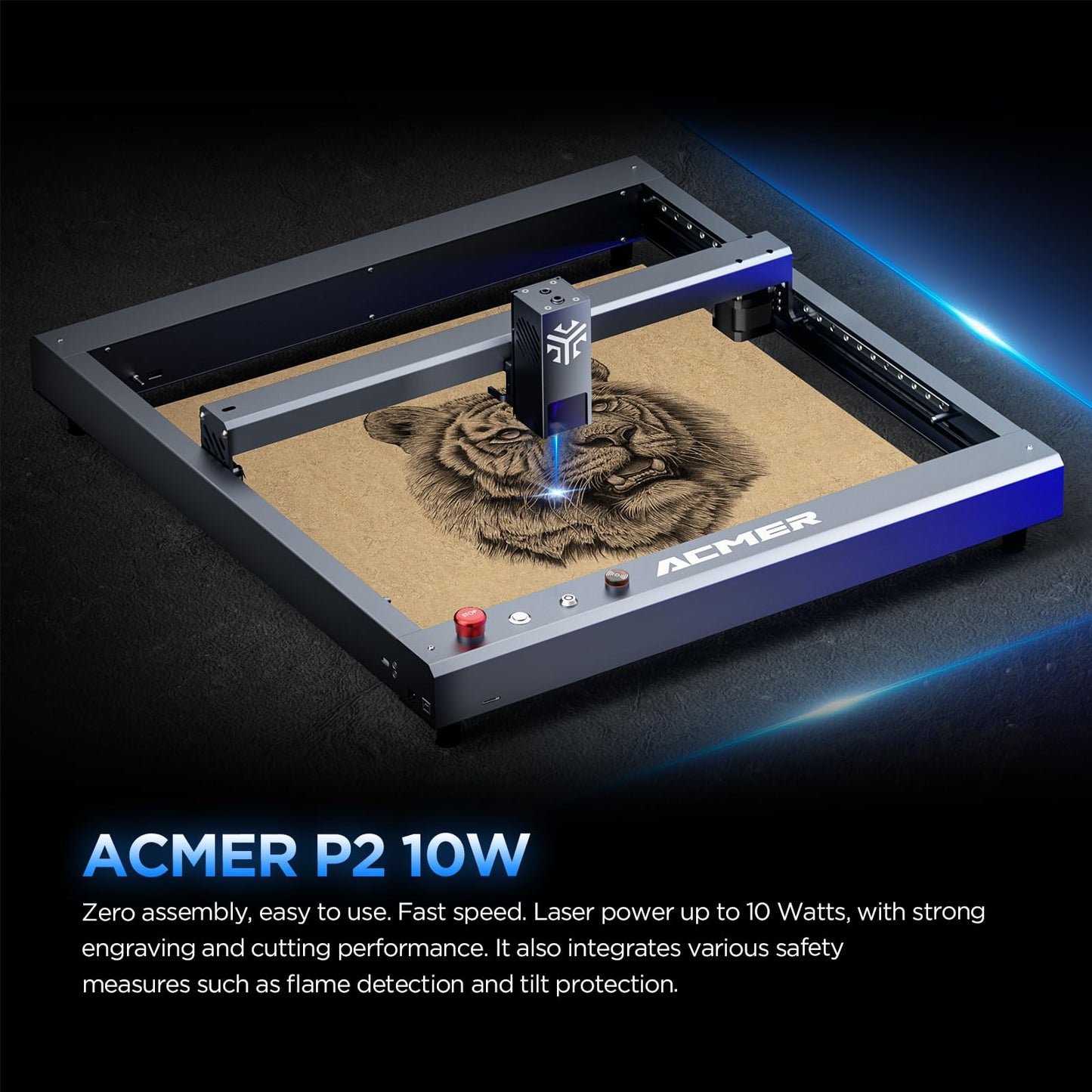 ACMER P2 Laser Engraver, 10W Output Laser Cutter, Laser Engraving Machine, CNC Laser Cutter and Engraver Machine Class 4 for Stainless Steel, Wood, Metal, Acrylic, Leather (P2 Laser 10W) - WoodArtSupply