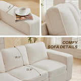 Orcalic 80'' Sofa Couch for Living Room, Mid Century Modern Loveseat Sofa with Side Pocket, 3-Seater Couches for Bedroom, Apartment, Office, Teddy Wool White Orcalic