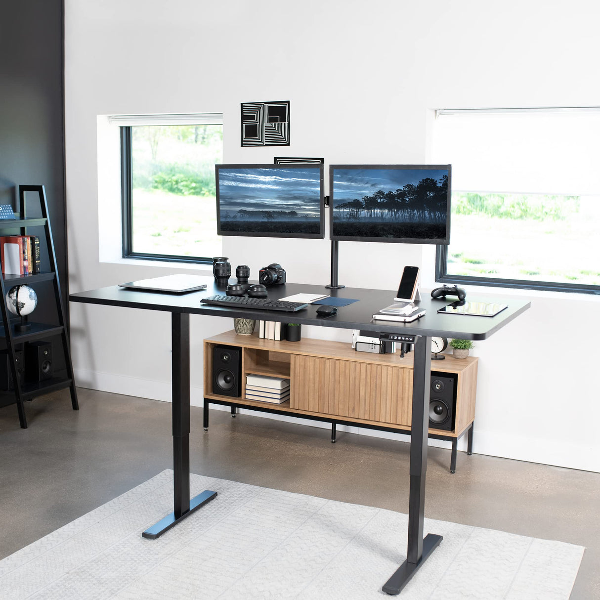 VIVO Electric Height Adjustable 71 x 36 inch Memory Stand Up Desk, Extra Deep Black Table Top, Black Frame, Standing Workstation with Preset Controller, 1B Series, DESK-KIT-1B7B-36 VIVO
