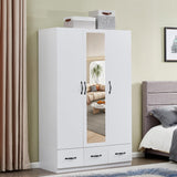 GraceGrove Armoire Wardrobe Closet Mirror, 3 Doors 2 Drawers White Large Capacity Clothing Storage Bedroom Armoires Wardrobe Closet with Hanging Rod 47.3" L x 20.3" W x 74.2" H GraceGrove