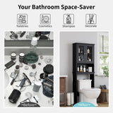 Shintenchi Over The Toilet Storage Cabinet, Bathroom Shelf Organizer with Anti-Tip Device Small Freestanding Space Saver with Adjustable Shelf and Glass Door, Black Shintenchi