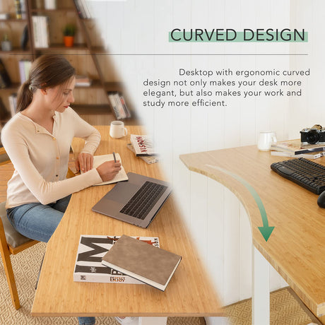 FLEXISPOT Pro Bamboo 3 Stages Dual Motor Electric Standing Desk 72x30 Inch Contour Whole-Piece Board Height Adjustable Desk Electric Stand Up Desk (Black Frame + Bamboo Curved Desktop) FLEXISPOT