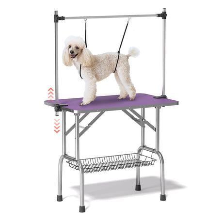 Lyromix Dog Grooming Table, Adjustable Large Pet Drying Desktop, Foldable Bathing Desk with Arms, Noose, Mesh Tray, Maximum Capacity Up to 330Lb Lyromix