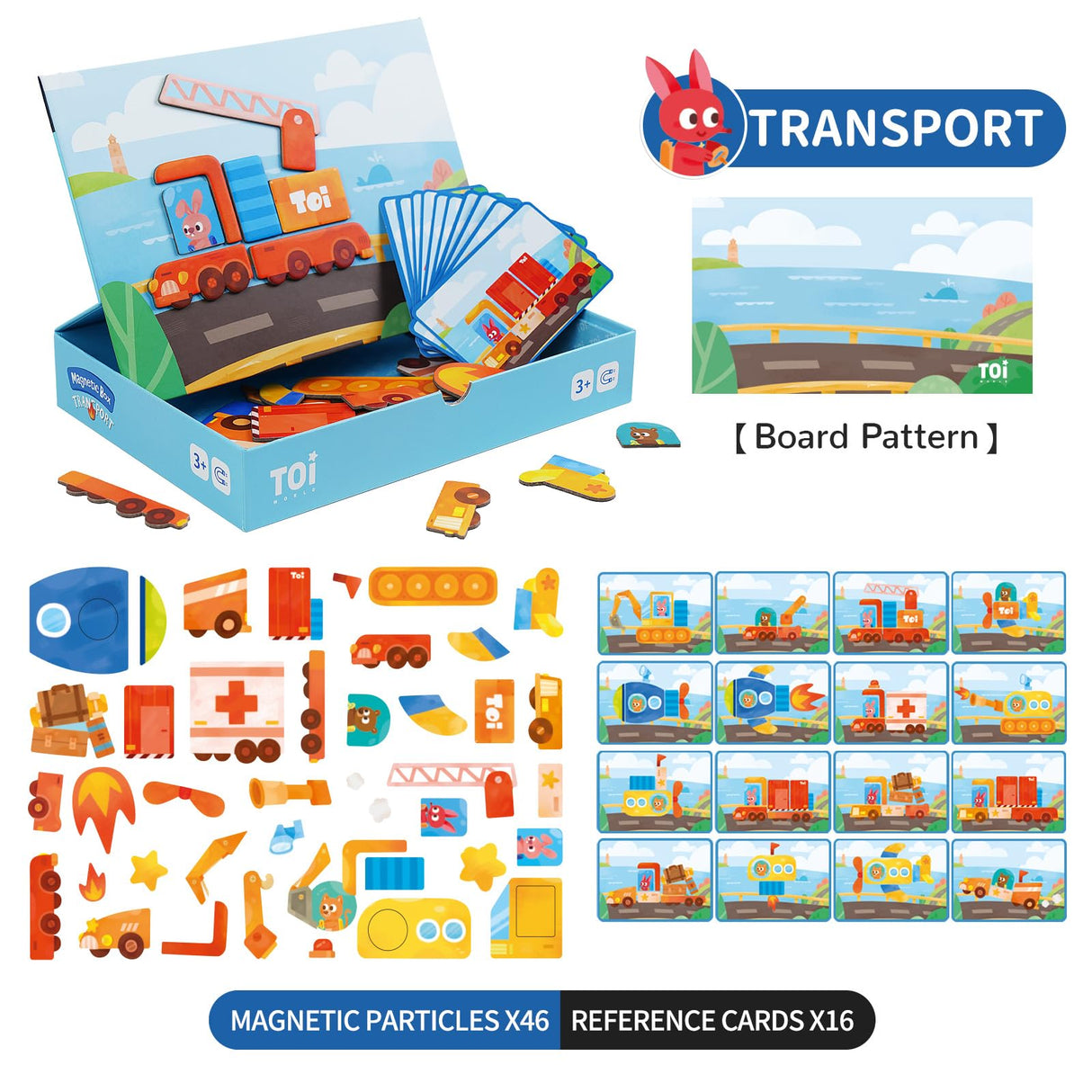 Toi Kids Magnet Toys Magnetic Jigsaw Puzzle Boxes with Game Board for Kids Ages 3-8, Preschool Tabletop Toy for Toddlers, Portable Travel Game, Vehicle Toi