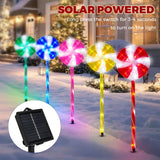 Outdoor Christmas Decorations Solar Pathway Lights, Set of 5 Lollipops Peppermint Stake Lights, 8 Modes Candy Cane Walkside Lights, Outdoor Xmas Decoration for Walkway,Yard ILLUMINEW