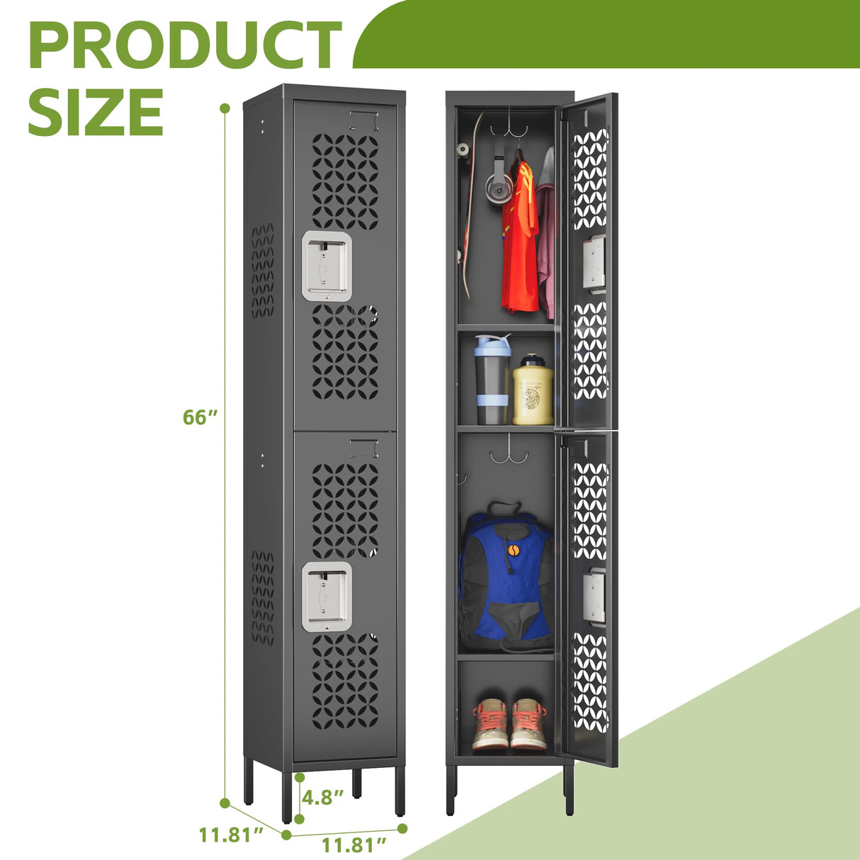 SUPEER 2 Doors Metal Locker with Adjustable Shelves and 6 Hooks,Metal Lockers for Employees for Gym,School,Office,Home,Garage,Assembly Required,Black SUPEER