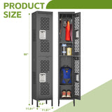 SUPEER 2 Doors Metal Locker with Adjustable Shelves and 6 Hooks,Metal Lockers for Employees for Gym,School,Office,Home,Garage,Assembly Required,Black SUPEER