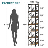 Condemo 78.7 Inch Extra Tall Narrow Bookshelf with LED Light, 7 Tier Skinny Bookcase for Small Space, Freestanding Display Corner Shelf, Modern Industrial Storage Organizer for Home Office, Brown Condemo