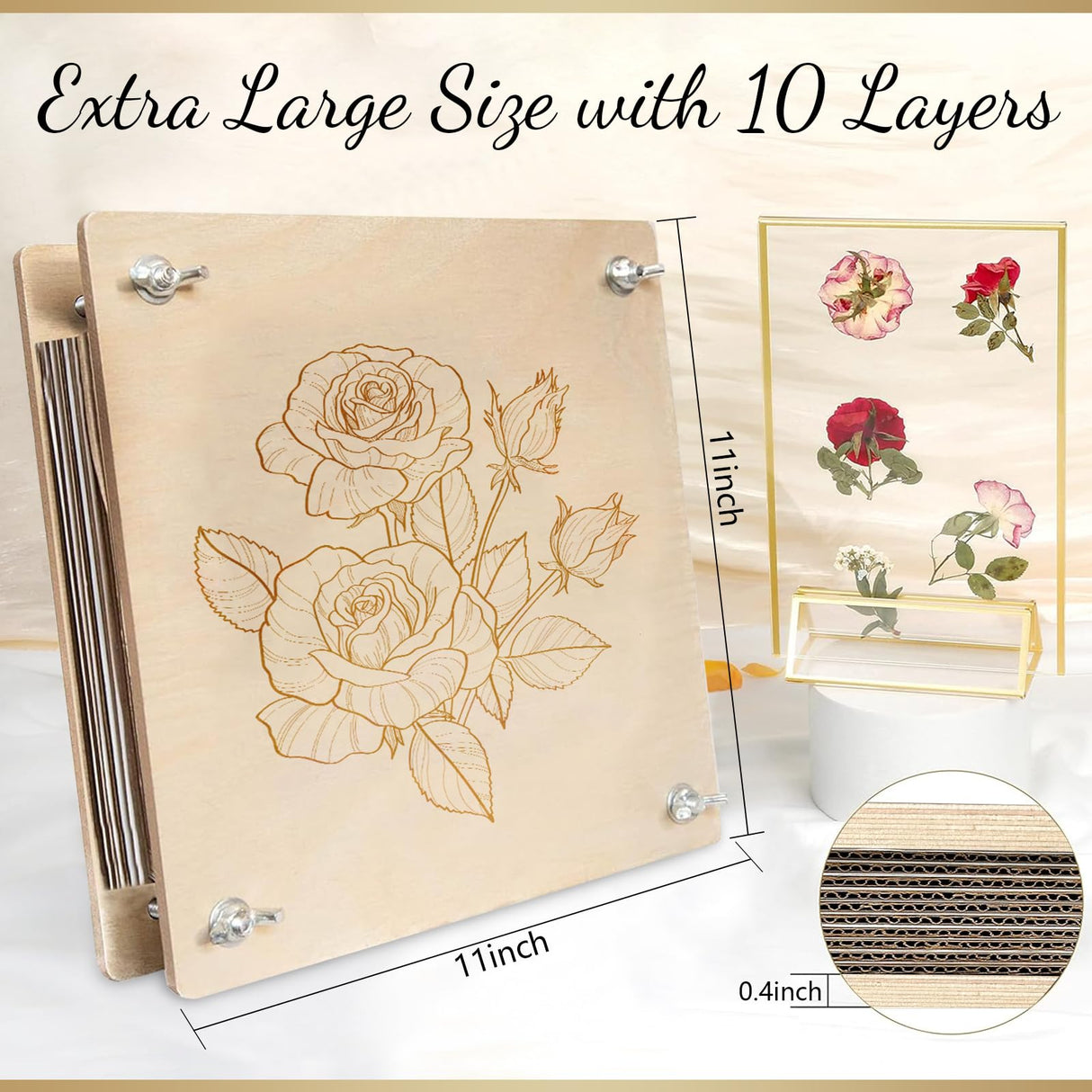 GTQYYF Large Flower Press Kit 10.8 x10.8 inches with Storage Bag,Solid Wood Flower Press Kit - DIY Arts and Craft Kit 10 -Layers, Ideal Gift for Flower & Plant Lovers GTQYYF