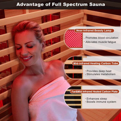 SAUNAERA Full Spectrum Sauna for Home,2~3 Person Indoor Sauna Room with10 Minutes Warm-up Heate,Low EMF,Canadian Hemlock Wood Home Infrared Sauna with Bluetooth. and Tempered Glass
