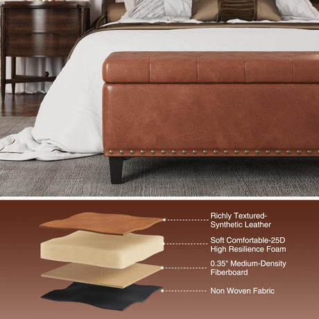 FiveWillowise Storage Bench, 51-Inch Large Storage Ottoman, 30 Gallons, Modern Faux Leather Ottoman with Storage, Rectangle Storage Ottoman Bench for Bedroom, Living Room, Entryway, Hallway, Brown FiveWillowise