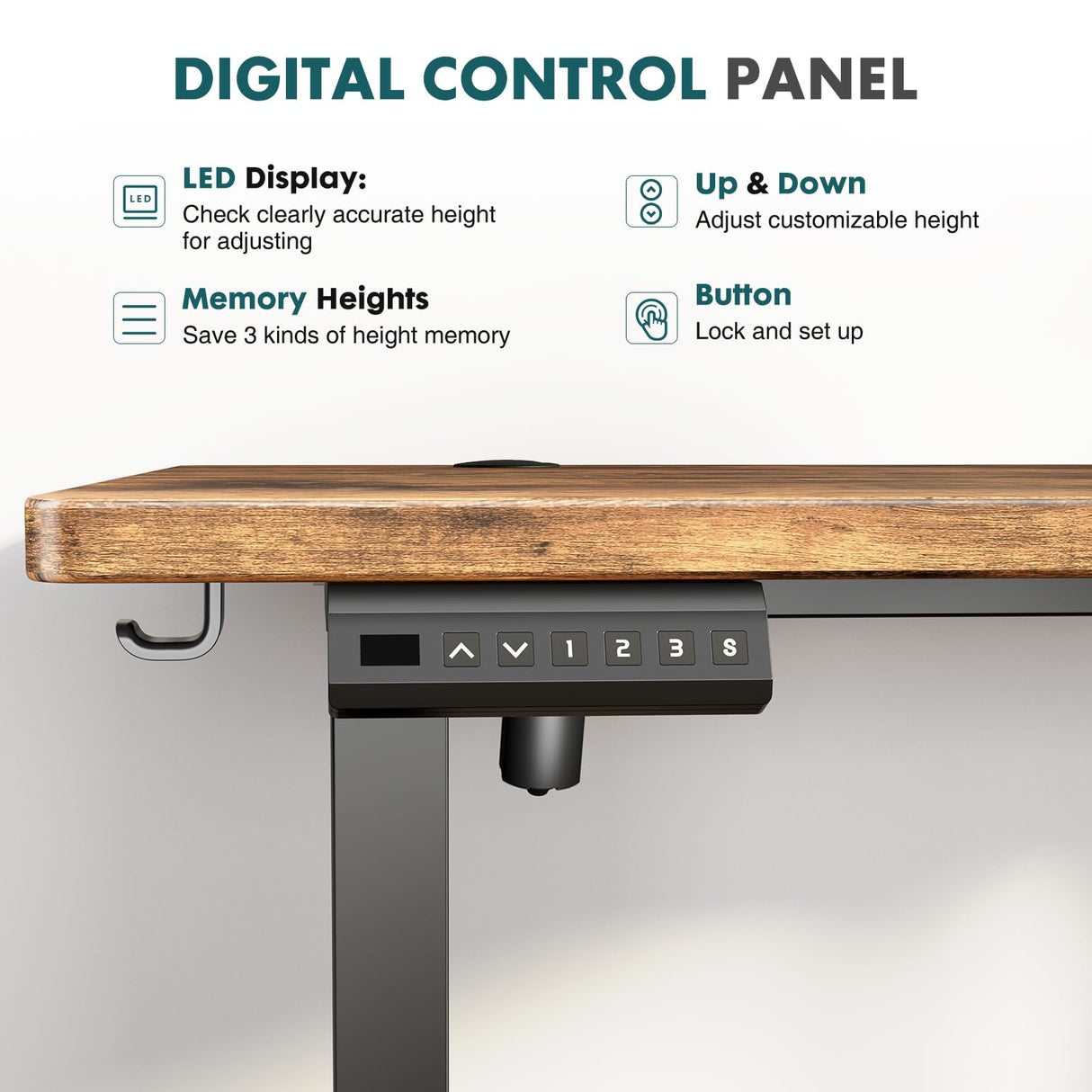 SMUG Standing Desk Adjustable Height, 63x24 Inch Electric Table with 3 Memory Preset & T-Shaped Metal Bracket Modern Computer Workstation with Splice Board for Home Office, Rustic Brown SMUG