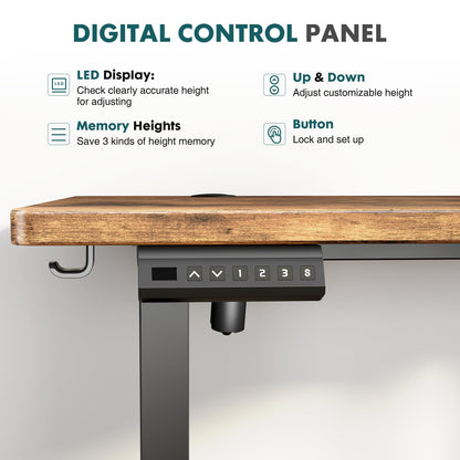 SMUG Standing Desk Adjustable Height, 63x24 Inch Electric Table with 3 Memory Preset & T-Shaped Metal Bracket Modern Computer Workstation with Splice Board for Home Office, Rustic Brown