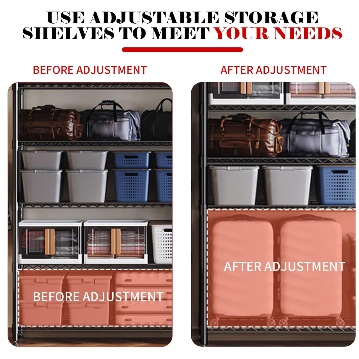 Vioranex Heavy Duty Storage Rack Metal Shelving Unit with Wheels, 4-Tier Adjustable Wire Rack Metal Shelves for Garage, Pantry, Kitchen, 59" W x 19.5" D x 62.3" H Vioranex