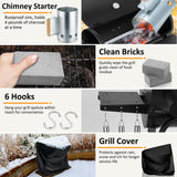 445 Square Inches Charcoal Grill with Offset Smoker, Leonyo Large Barrel Charcoal Grills with Smoker Cover, Chimney Starter for Outdoor BBQ Camping, Black Leonyo