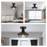 Farmhouse Flush Mount Ceiling Light - Easric Industrial Ceiling Light Fixture Rustic Black Metal Cage Close to Ceiling Lamp E26 Base for Hallway Foyer Kitchen Porch FRIDEKO HOME