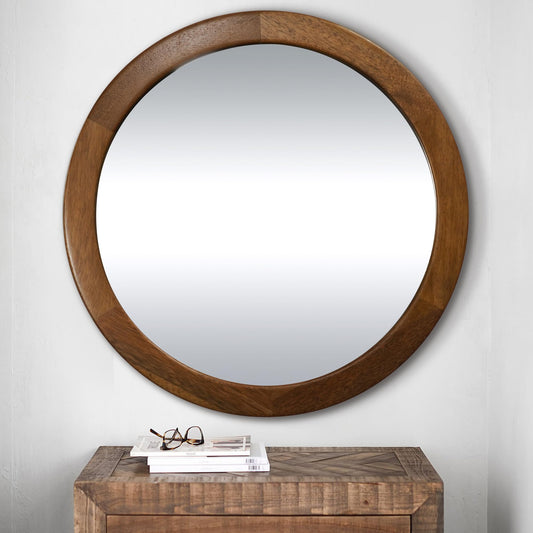 Round Mirror 36 Inch,Wood Rustic Bathroom Tempered Wall Mirror with Walnut Frame,Farmhouse Wooden Vanity Circle Mirror for Living Room,Entryway or Bedroom（Walnut Brown） - WoodArtSupply