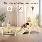 Doerpuz Pikler Triangle Set 7 in 1,Foldable Baby Climbing Toys Wooden,Toddler Climbing Toys Indoor,Climbing Toys for Toddlers 1-3,with Ramp, Arch and Ladder(Nature Wood) Doerpuz