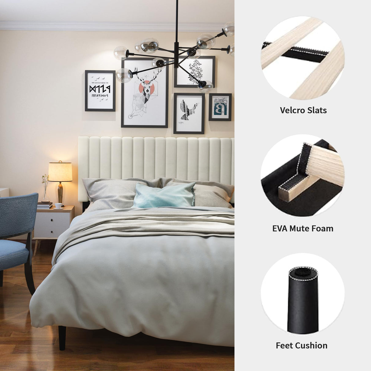 OLALITA Full Size Bed Frame with Headboard, Velvet Upholstered Platform Bed Frame Full Size, Heavy Duty Metal Frame, No Box Spring Needed, Easy Assembly (Beige, Full) OLALITA