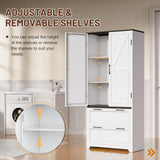 Eltean 71" Kitchen Pantry Storage Cabinet,Farmhouse Storage Cabinet with 2 Adjustable Shelves and 2 Drawers,Barn Doors Metal Storage Cabinets for Kitchen,Dining Room,Living Room Eltean