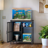 HAIOOU 20-29 Gallon Aquarium Stand with LED Light & Power Outlets, Cross Design Metal Frame Fish Tank Stand Aquarium Table with Cabinet Storage for Turtle Tank Reptile Terrarium, 360LBS Loads - Black HAIOOU