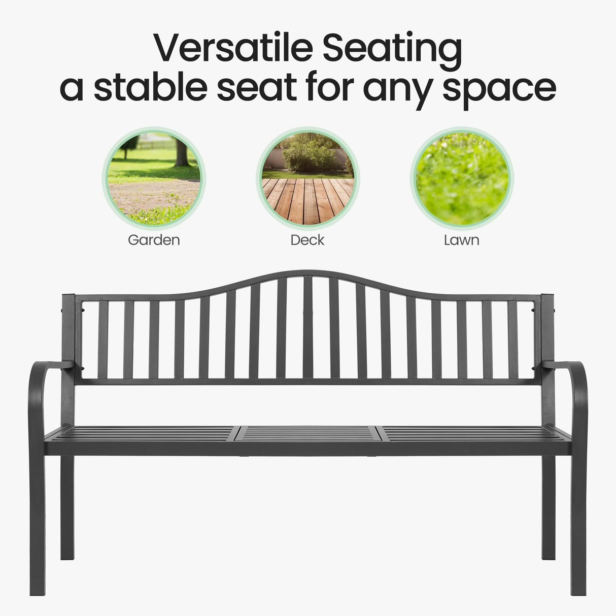 BODIOO Outdoor Metal Garden Bench 59" Patio Bench with Built in Table Park Bench, Outside Bench Weather Proof Front Porch Bench, 500lbs BODIOO