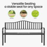 BODIOO Outdoor Metal Garden Bench 59" Patio Bench with Built in Table Park Bench, Outside Bench Weather Proof Front Porch Bench, 500lbs BODIOO