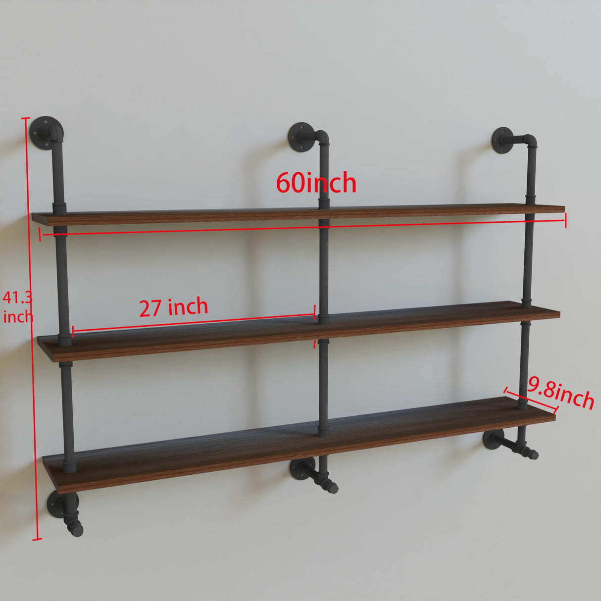 ROGMARS Industrial Pipe Wall Shelves Pipe Shelving,Natural Wood 60 Inches Long Walnut Floating Shelves for Wall Farmhouse Pipe Book Shelves for Kitchen,Living Room, Bar Shelving ROGMARS