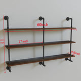ROGMARS Industrial Pipe Wall Shelves Pipe Shelving,Natural Wood 60 Inches Long Walnut Floating Shelves for Wall Farmhouse Pipe Book Shelves for Kitchen,Living Room, Bar Shelving ROGMARS