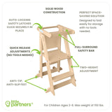 Little Partners Learning Tower Foldable Toddler Tower - Learn 'N Fold Toddler Kitchen Stool for Kids 2 to 6, Folding Toddler Tower (Natural) Little Partners