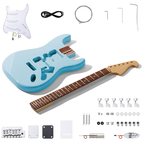 Leo Jaymz DIY ST Style Electric Guitar Kits,Spray-painted Mahogany Body,Laurel Wood Fingerboard and Maple Neck, including all Components (ST-Sonic Blue) Leo Jaymz