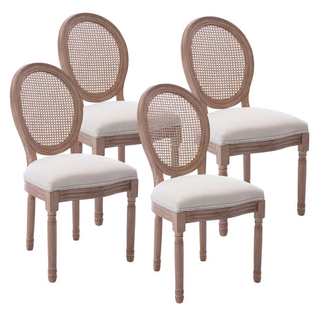 Kiztir French Country Dining Chairs Set of 4, Farmhouse Dining Chairs with Round Backrest, Upholstered Rattan Dining Chair with Solid Wood Leg for Dining Room Bedroom Kitchen Restaurant Kiztir