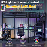 Duxelifin Full Size Loft Bed Heavy-Duty Metal Loft Beds with Desk & LED Lights, High Lofted Bed with Stairs and Charging Station, Gaming Loft Tall Bed for Boys Girls and Teens (Black) Duxelifin