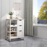 YITAHOME Small Solid Wood Top Kitchen Island Cart on Wheels with Storage, Rolling Portable Dining Room Serving Utility Carts Mobile Movable with 3 Drawers Cabinet, Oak & White YITAHOME