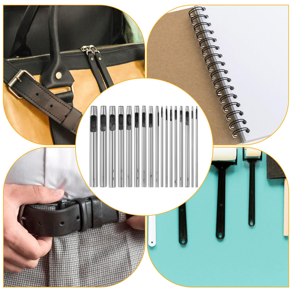 17 PCS Leather Hole Punch, 0.5-7mm Hollow Punch Set Metal Round Leather Punches, Belt Hole Puncher for Belts, Watch Band, Paper, Plastic Aeaocvo