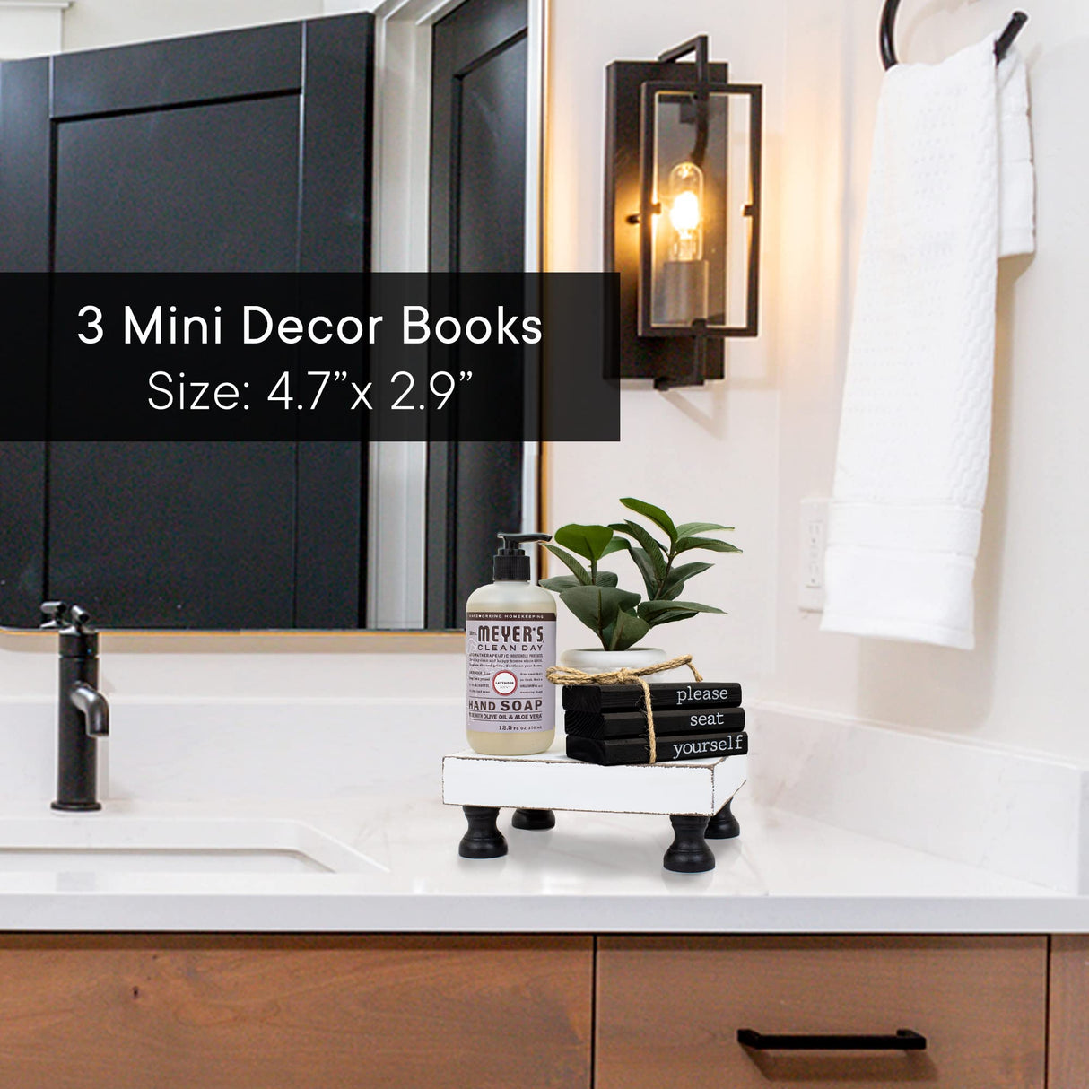 Farmhouse Bathroom Decor - Funny Rustic Wooden Mini Books for Your Restroom Shelf - The Perfect Small Decorative Accent for The Guest Bathroom - Black KIBAGA