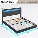BTHFST Dark Gray Floating Bed Frame with RGB LED Headboard and Integrated Charging Ports BTHFST