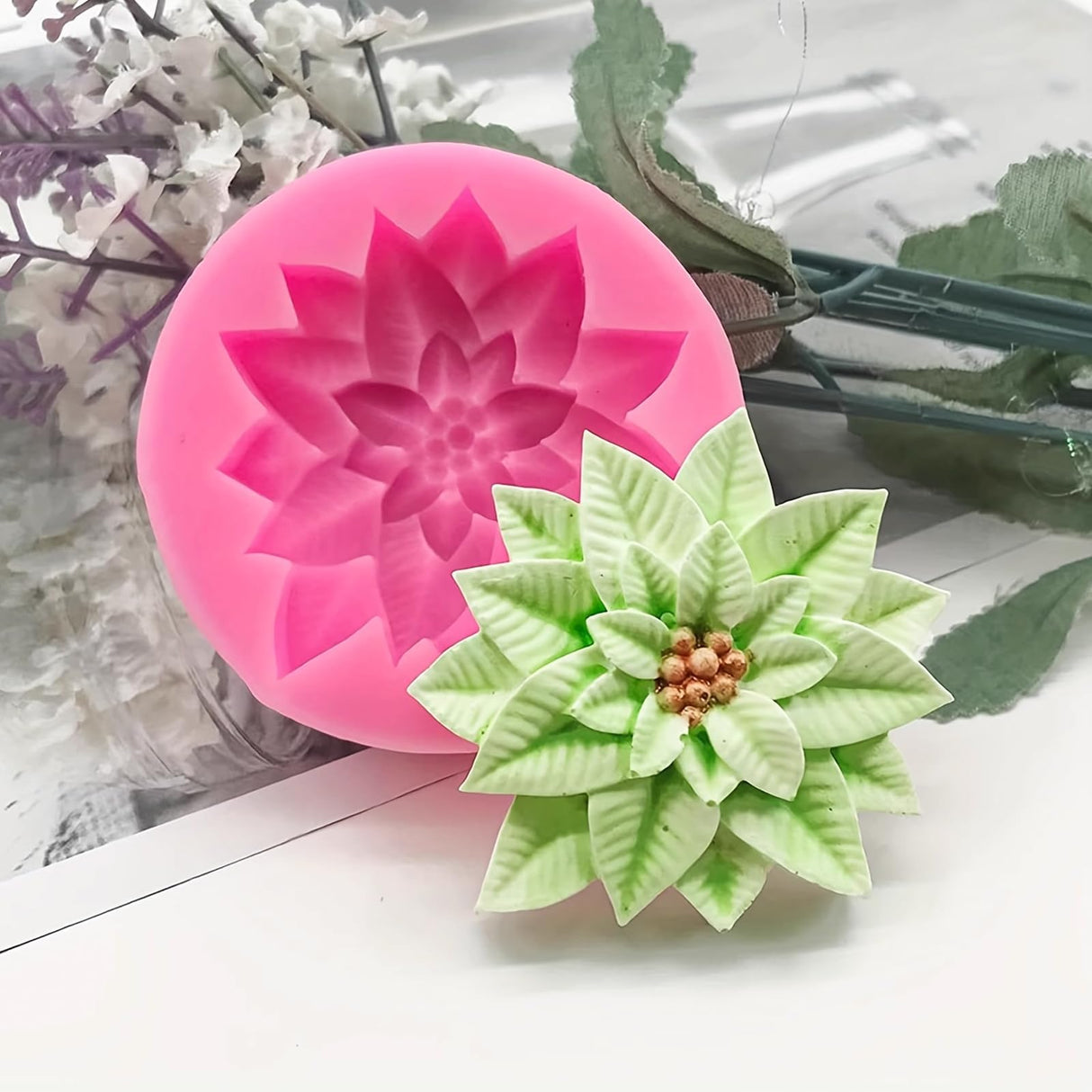 2PCS Christmas Holly Leaf Silicone Molds, Christmas Chocolate Fondant Mold for Baking, Plant Leave Resin Candle Soap Mold, Cake Decorating Dessert Mold, DIY Resin Casting Clay Craft Accessories Wehous