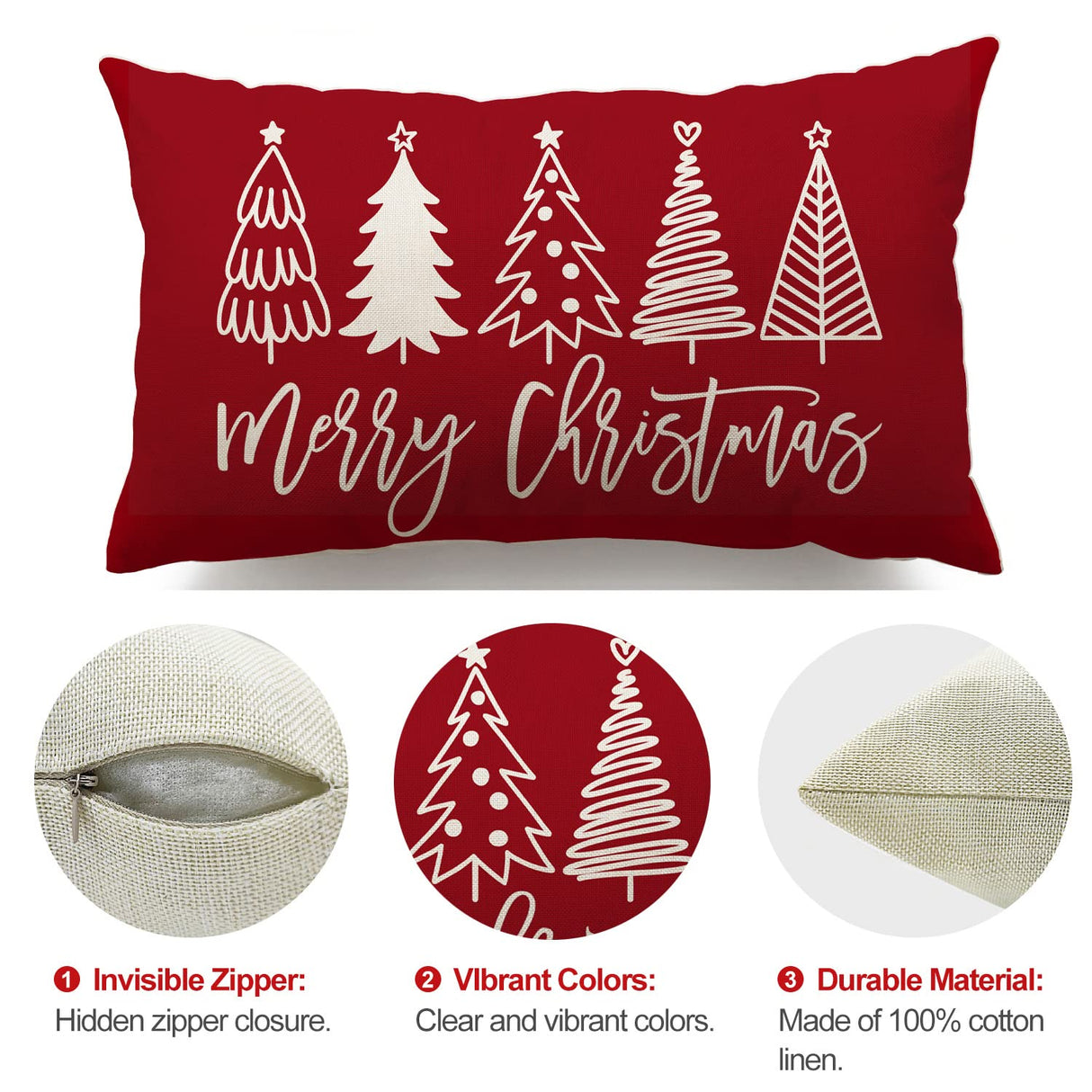 Merry Christmas Pillow Cover 12x20 Farmhouse Christmas Throw Lumbar Pillow Cover Decorations Christmas Tree Holiday Decor Case for Home Couch DFXSZ