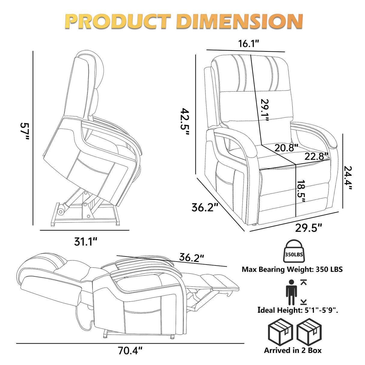Trustyue Dual Motor Power Lift Recliner Chair, Lift Chair with Massage and Heat for Elderly, Lay Flat Recliner, Standing Assistance, Infinite Position Reclining, Living Room Chair, Chenille, Black Trustyue