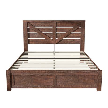 AMERLIFE Full Size Farmhouse Bed Frame with 49.2" Barn Door Headboard, Platform Bed Frame with Wood Slats, Under Bed Storage Space, Noisy Free, Easy Assemble, Reclaimed Barnwood AMERLIFE