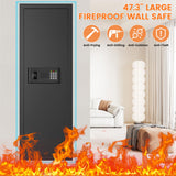 47.3" Tall Fireproof Wall Safes Between the Studs 16" Centers, Large Hidden Flush Wall Safe with 4 Removable Shelf & 6 Key Hooks, 48LB Heavy Duty Gun Safes for Home Rifle and Pistols, Money, Jewelry Nebakne