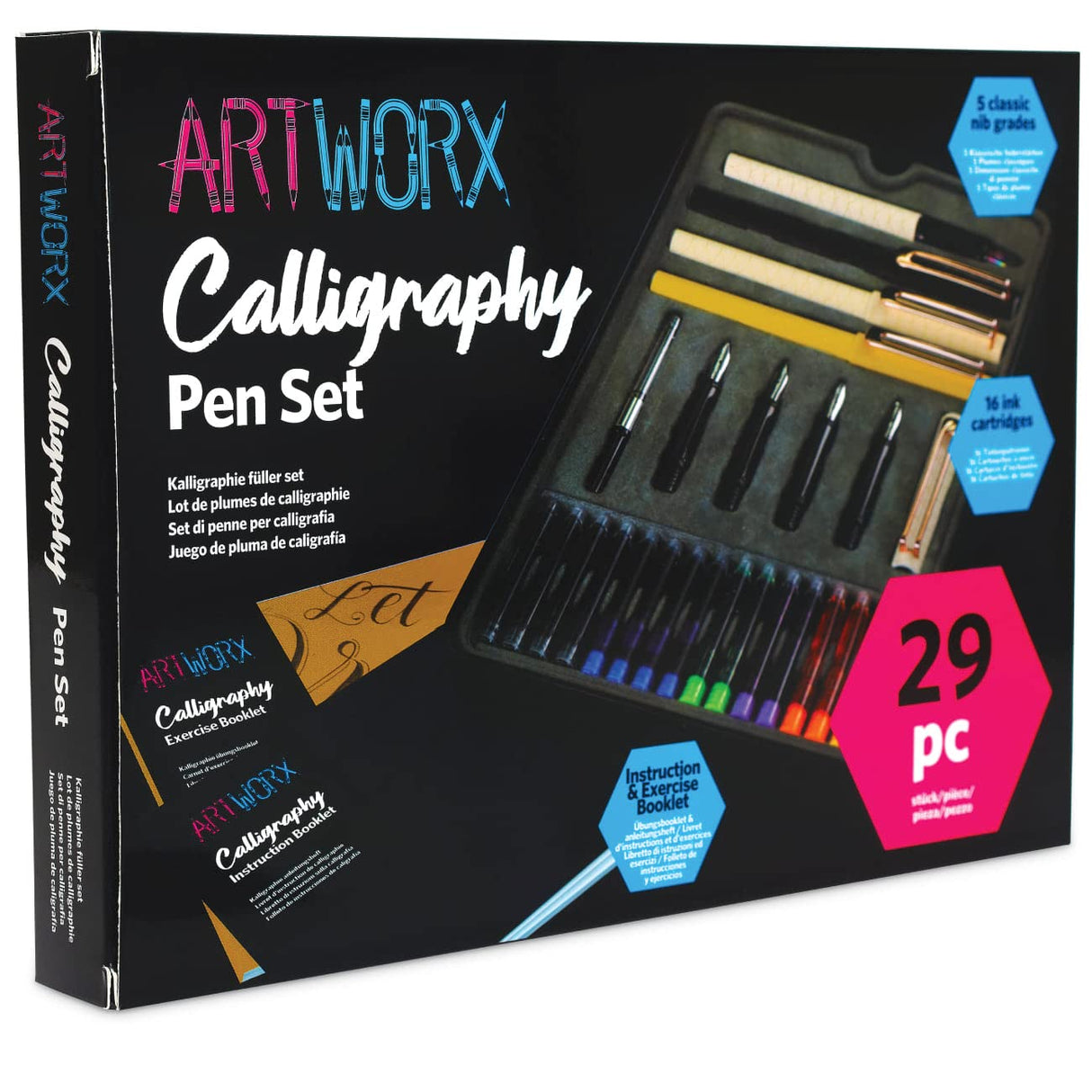 Artworx Calligraphy Pens Set - Introductory Caligraphy Writing & Hand Lettering Kit - Includes Instructions, Guide Book and Practice Book - Calligraphy Set For Beginners Artworx
