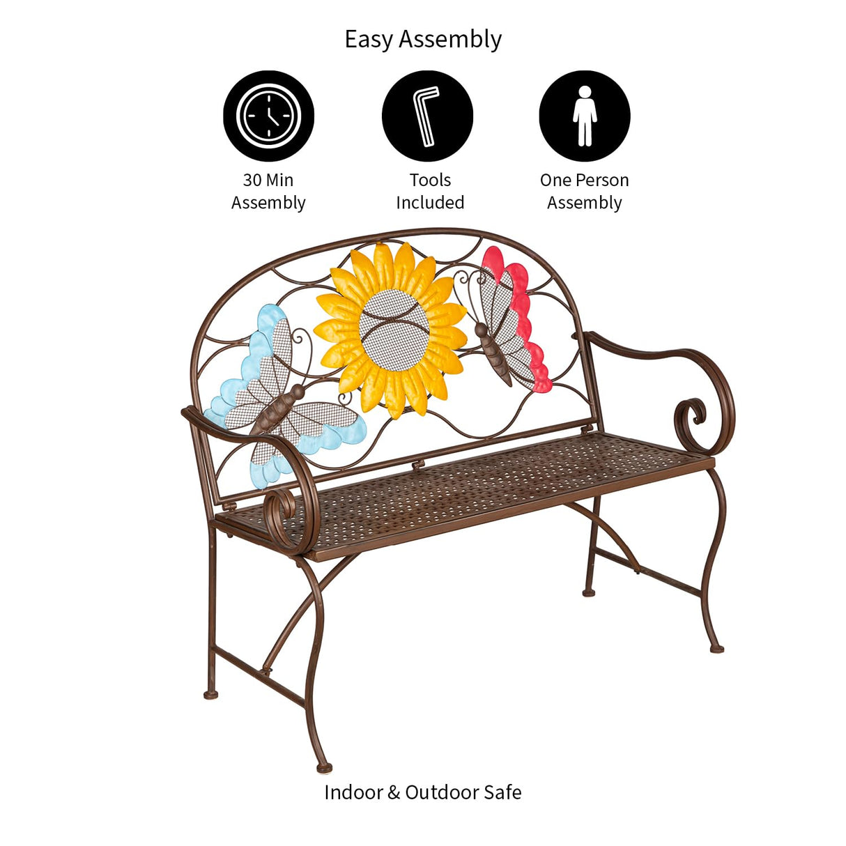 Evergreen Garden Sunflower Garden Bench Outdoors & Indoors | Cast Iron Metal Patio Bench | Outdoor Seating Furniture | Seats for Park, Porch, Deck, Yard Evergreen Garden