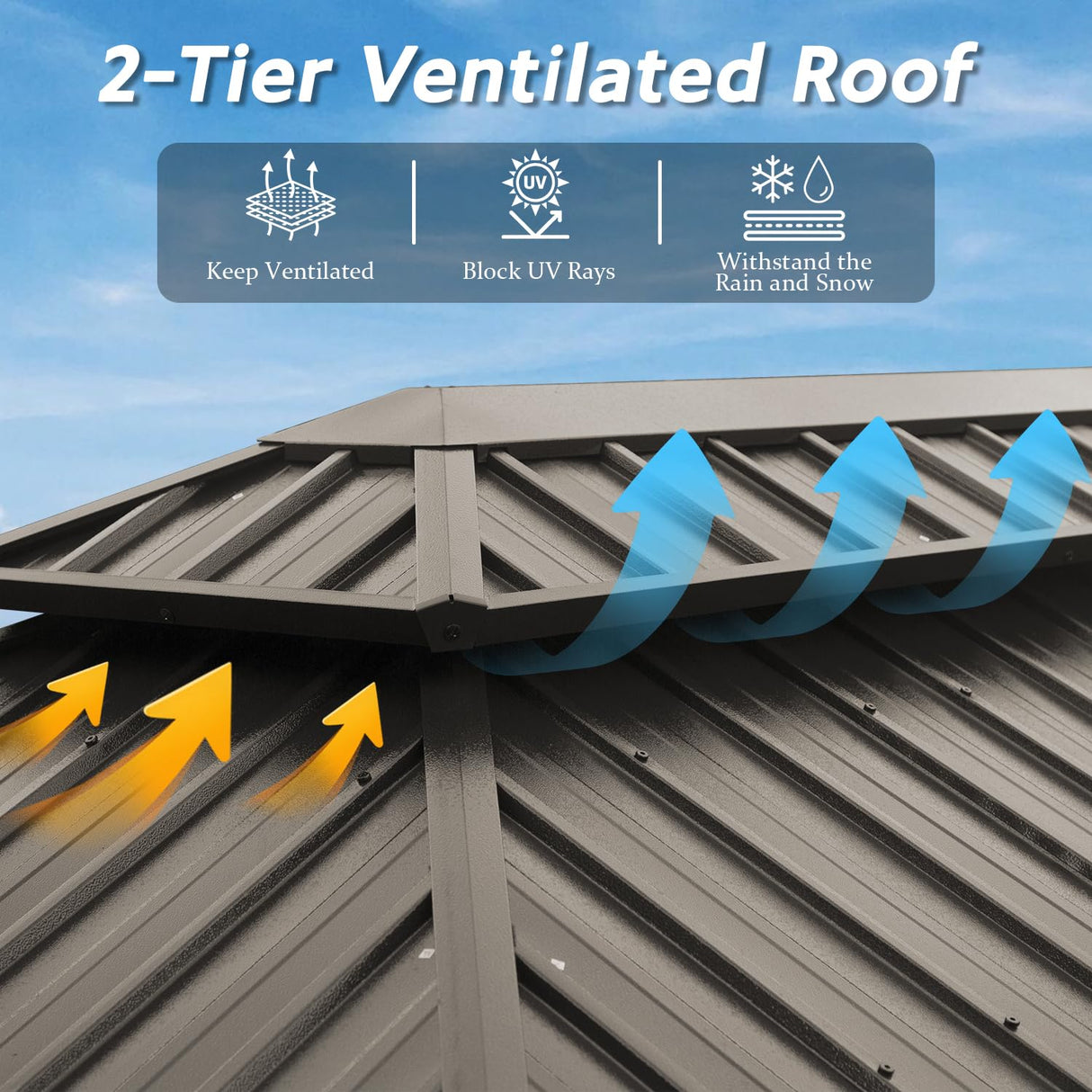 Domi 6x10FT Hardtop Grill Gazebo, Outdoor BBQ Gazebo with Double Galvanized Steel Roof, Metal Permanent Sun Shade Grill Canopy Shelter with 2 Storage Cabinets and Ceiling Hooks for Patio Yard, Brown domi outdoor living