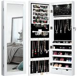 Giantex Jewelry Armoire Wall Door Mounted, Lockable Jewelry Cabinet with 42.5'' Full Length Mirror, 2 LEDs Jewelry Organizer Box with 2 Drawers, Mirror with Jewelry Storage (White) Giantex