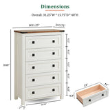 RedLemon Farmhouse 5 Drawer Dresser, 48" Tall Rustic Chest of Drawers, Wood Dresser for Bedroom, Living Room, Hallway, Antique White RedLemon
