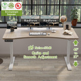 Radlove Dual Motors Height Adjustable 63 x 30'' Electric Standing Desk with Curved Design Stand Up Table 4 Memory Keys, Computer Desk with Splice Board Home Office Desk, Oak Top + White Frame Radlove
