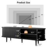 LUXOAK 70" Mid-Century Modern TV Stand with Tambour Door, TV Console with Solid Wood Legs for TVs up to 80", Fluted Entertainment Center with Storage for Living Room, Black LUXOAK