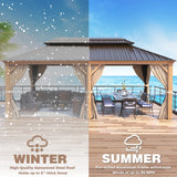 EROMMY 12'x20' Hardtop Gazebo, Wooden Finish Coated Aluminum Frame Gazebo with Galvanized Steel Roof, Outdoor Metal Gazebos with Curtains and Nettings for Patio, Backyard, Deck and Lawns EROMMY